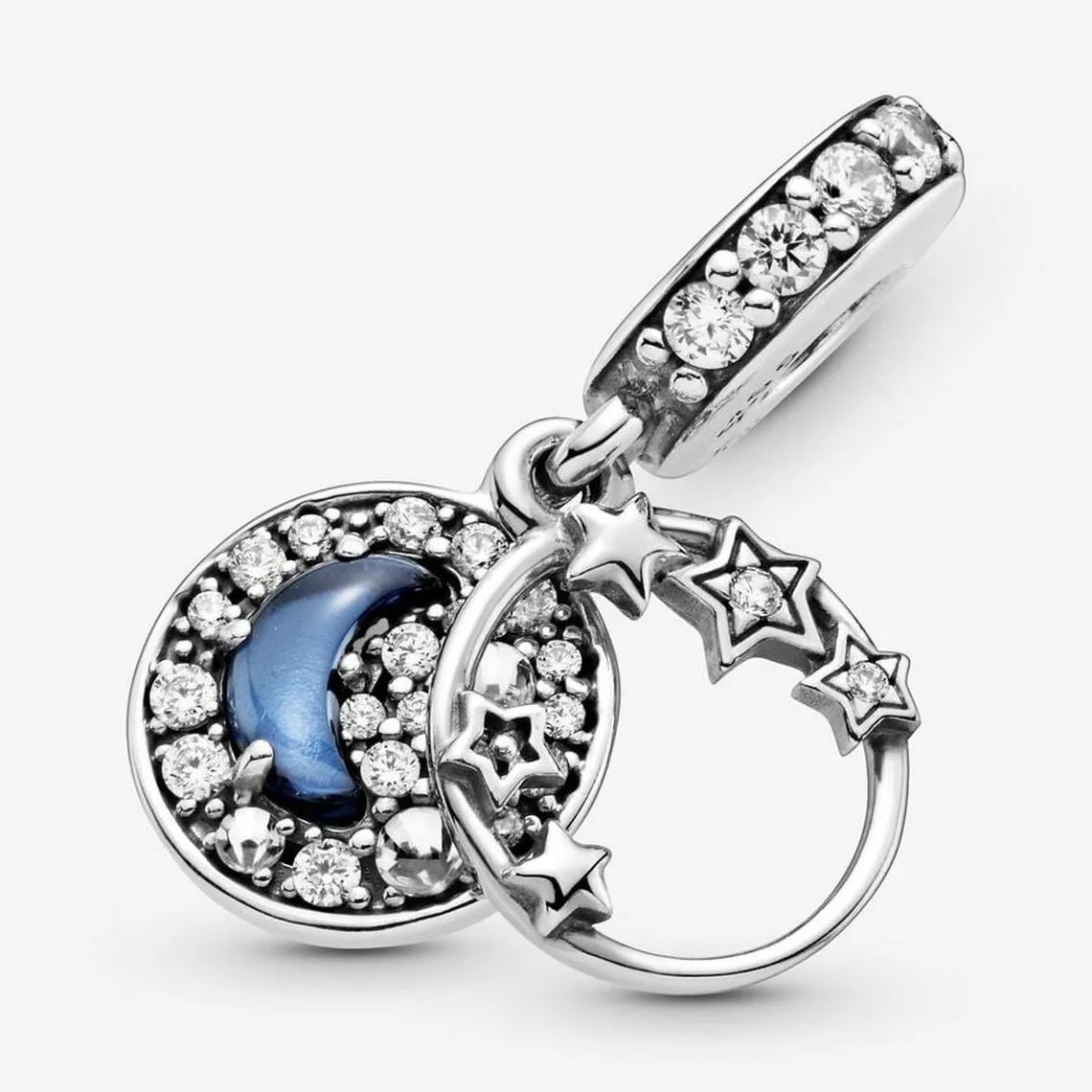 Charm Double Pendant Ciel Nocturne Bleu Croissant de Lune & Étoiles Pandora Passions - Argent | 3 Suisses